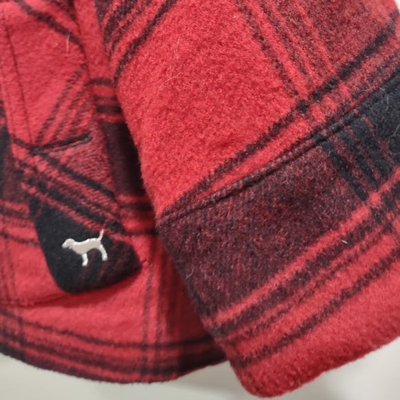 PINK BY VICTORIA SECRETS RED AND BLACK WOOL PLAID PEACOAT WOMAN'S SIZE XS - Picture 2 of 16